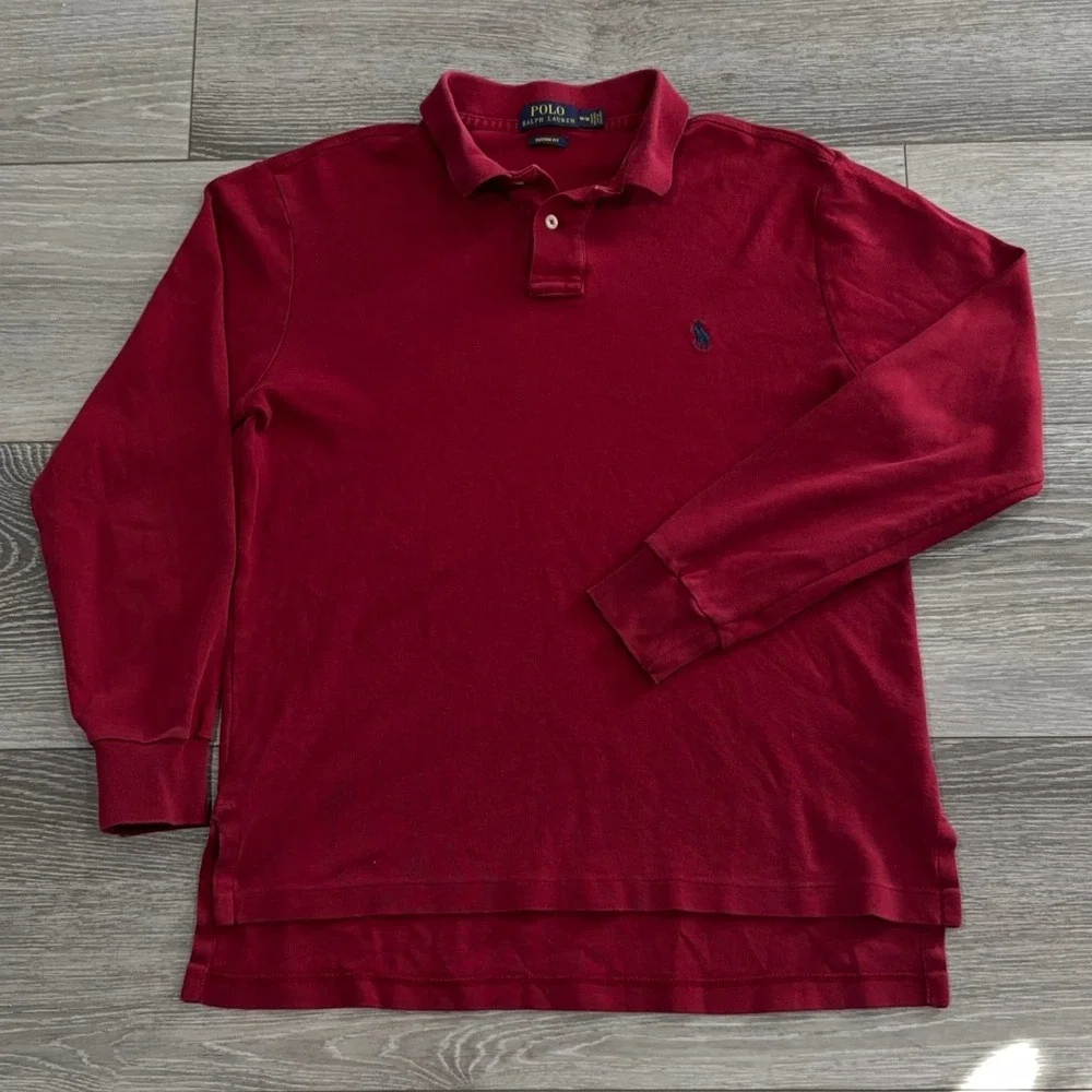 Polo Ralph Lauren‎ Men's Long Sleeve Red Custom Fit Polo Shirt Size Medium